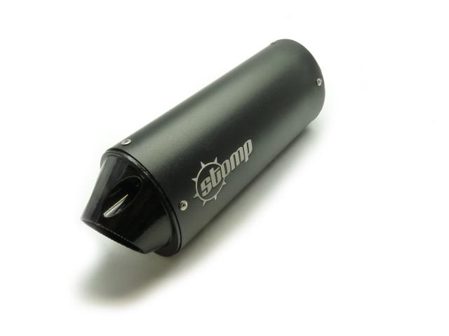 pitbike koncovka výfuku oválná, černá s logem Stomp, 28 mm svod