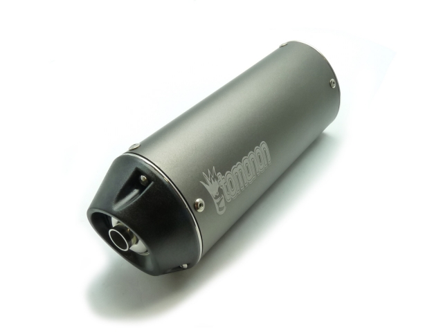 pitbike koncovka výfuku oválná, titanium s logem Tomanon utlumená, 31 mm svod