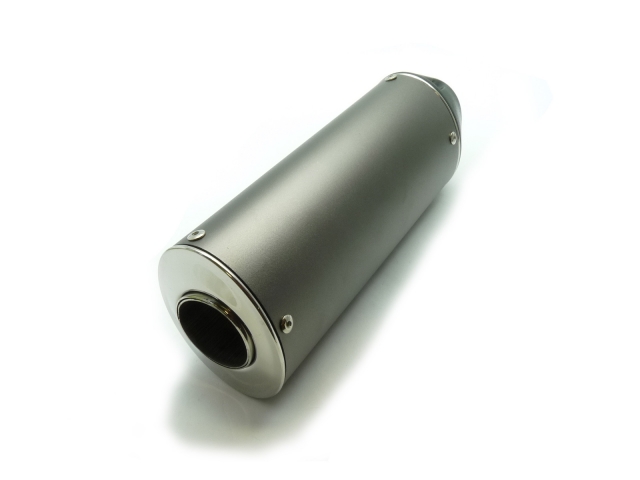 pitbike koncovka výfuku oválná, titanium s logem Tomanon utlumená, 31 mm svod